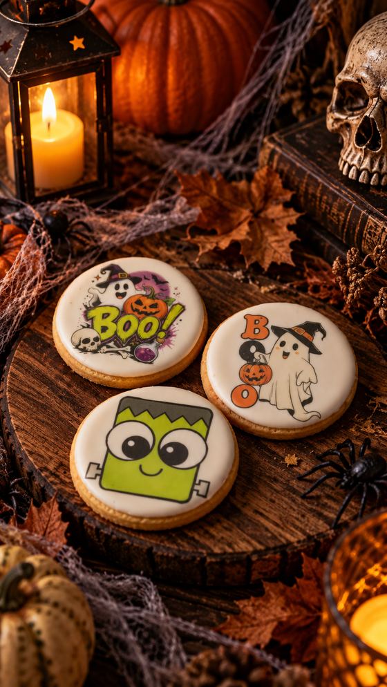 Galletas espeluznantes bajo luz cálida