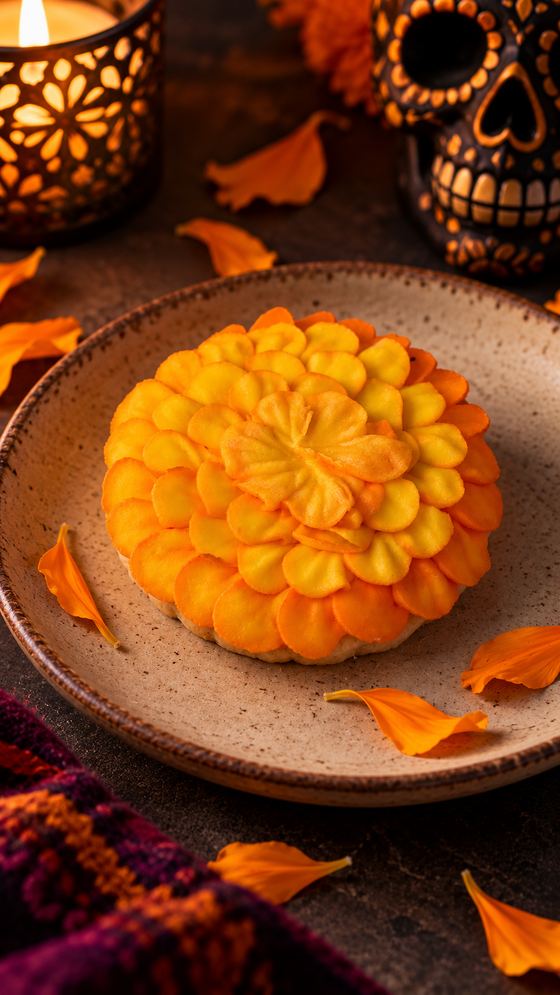 Galleta de cempasúchil a la luz de vela