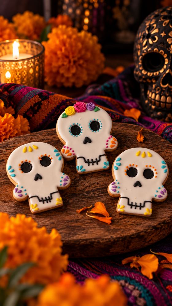 Galletas calavera entre cempasúchiles
