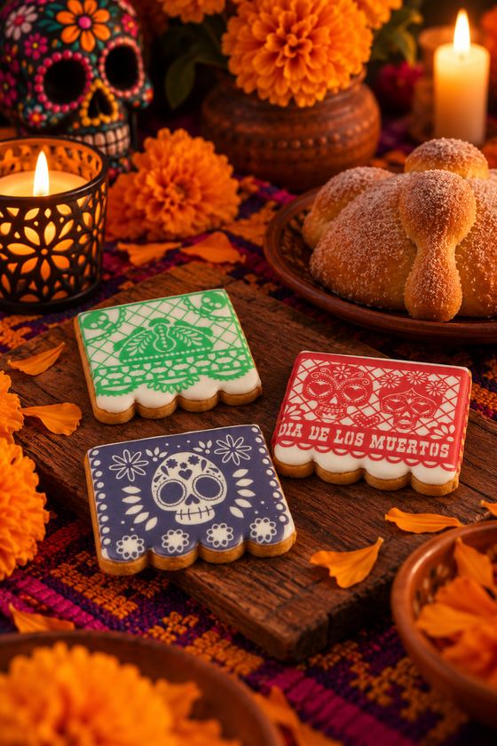Ofrenda de Día de Muertos con galletas decoradas