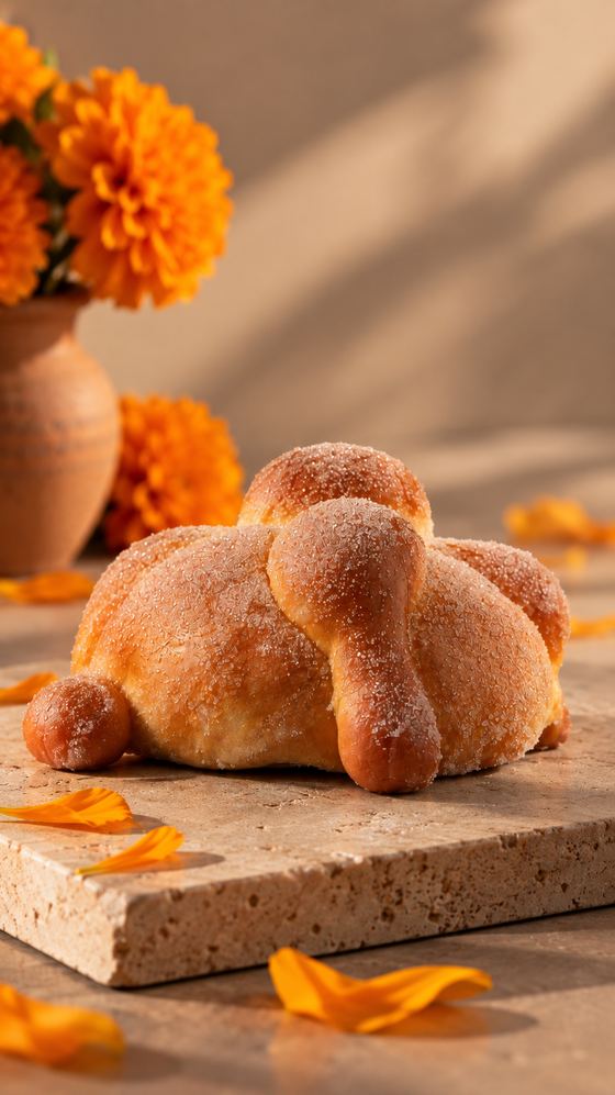 Pan de muerto con cempasúchil
