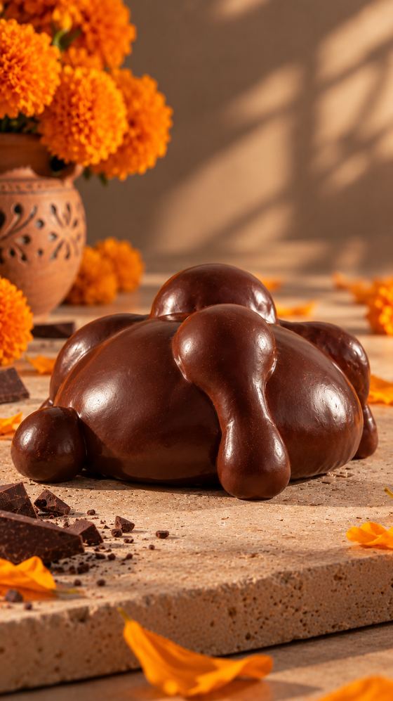 Pan de muerto glaseado de chocolate